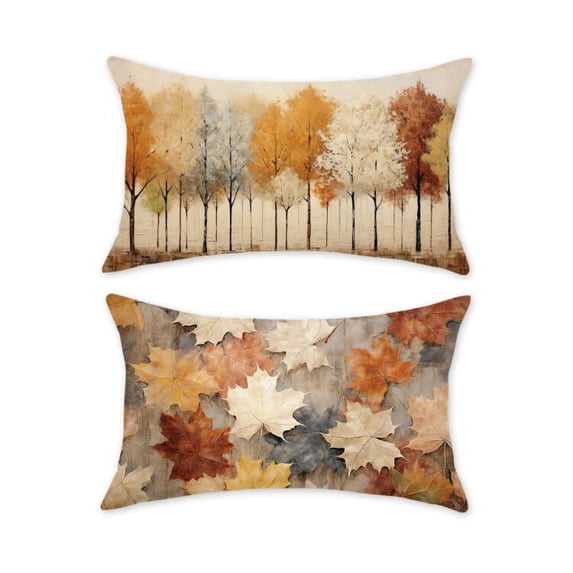 Fall Throw Pillow Covers Farmhouse Autumn Leaves Pillowcases Harvest Thanksgiving Decorative Cushion Cases for Sofa Couch Porch Home Décor 12x20 Inches Set of 2