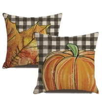Fall Pillow Covers Decoration for home Thanksgiving Pumpkin Farmhouse Decorative Autumn Square Pillowcase Linen Cushion Case for Home Decor Set of 2 18x18 Inches