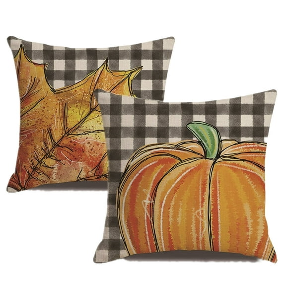 Fall Pillow Covers Decoration for home Thanksgiving Pumpkin Farmhouse Decorative Autumn Square Pillowcase Linen Cushion Case for Home Decor Set of 2 18x18 Inches