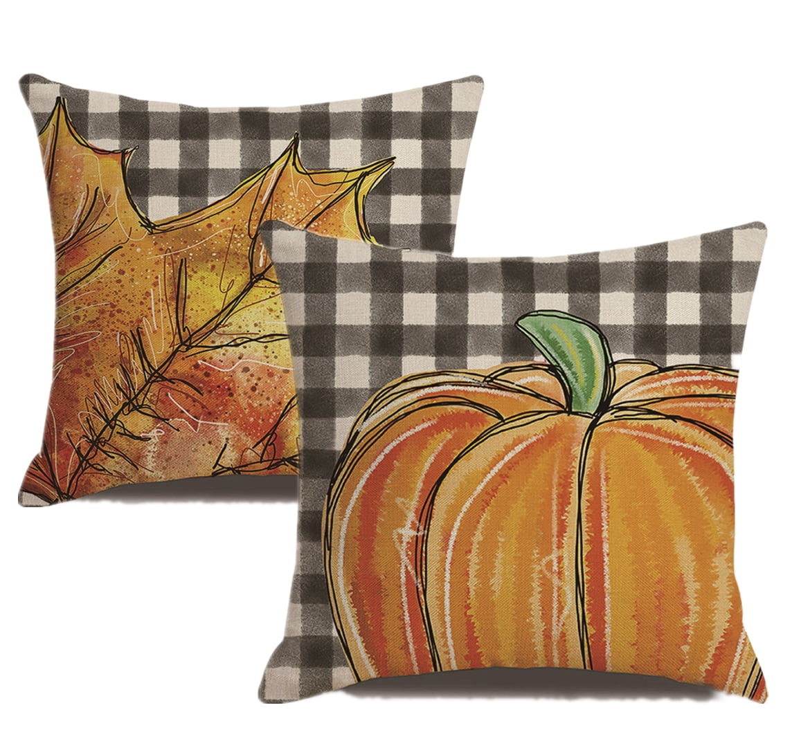 Fall Throw Pillow Covers Thanksgiving Pumpkin Farmhouse Decorative