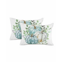 Fall Throw Pillow Covers 12x20 Inch Set of 2 Turquoise White Watercolor Pumpkin Decorative Pillow Covers Green Leaf Cushion Cover Pillowcase for Sofa Couch Bed Home Decor