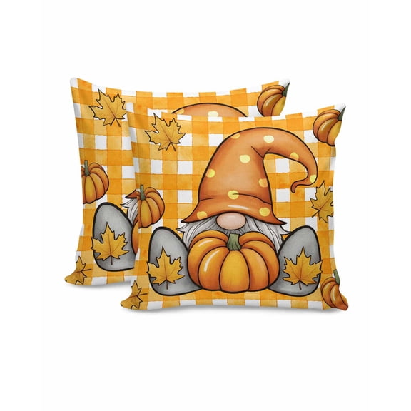 Fall Throw Pillow Covers&nbsp;18x18 Inch Set of 2 Gnome Pumpkin Decorative Pillow Covers Yellow Plaid Cushion Cover Pillowcase for Sofa Couch Bed Home Decor