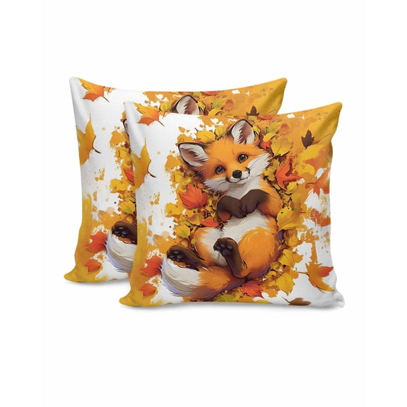 Fall Throw Pillow Covers 20x20 Inch Set of 2 Fox Lying in Maple Leaves Decorative Pillow Covers Orange Plant Animal Cushion Cover Pillowcase for Sofa Couch Bed Home Decor