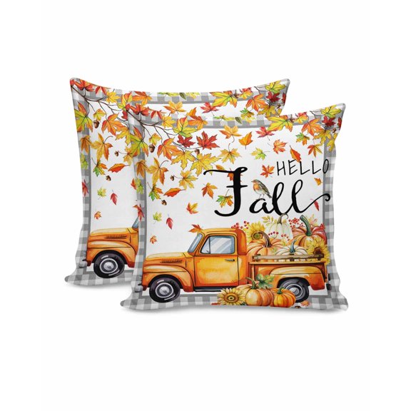 Fall Throw Pillow Covers 20x20 Inch Set of 2 Pumpkin Decorative Pillow Covers Maple Leaves Sunflower Berry Gray Plaid Cushion Cover Pillowcase for Sofa Couch Bed Home Decor