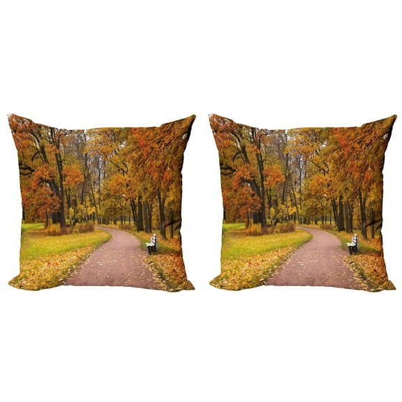 Ambesonne Fall Throw Pillow Cover 2 Pack, Idyllic Rural Park Woods, 20", Multicolor