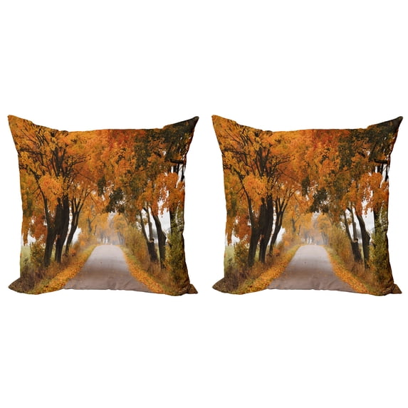 Ambesonne Fall Throw Pillow Cover 2 Pack, Serene Vivid Maple Trees, 16", Orange Brown Green