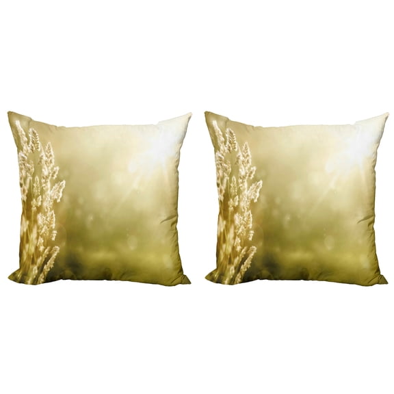 Ambesonne Fall Throw Pillow Cover 2 Pack, Scenic Autumn Meadow, 18", Pale Yellow Green