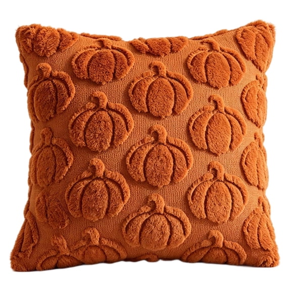 Fall Throw Pillow, Pumpkin Home Decor, Halloween Throw Pillow Covers, Fall Farmhouse Decor, 1 Piece 20 Inch Square Cozy Fuzzy Textured Cushion Case, Orange Plush Pumpkin Pattern
