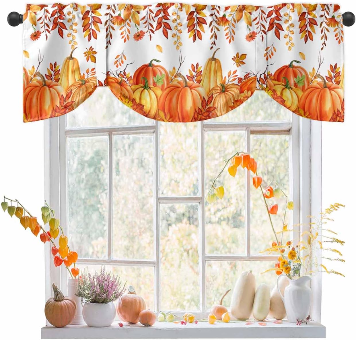 Fall Color Valances Fall Tie Up Valance for Windows Autumn Pumpkin Thanksgiving Curtains ...