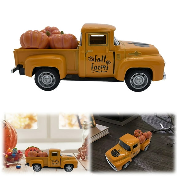 Fall Tiered Tray Decor Farmhouse Vintage Metal Truck with Mini Pumpkins Acorn Pine Cones,Autumn Harvest Pumpkin Truck Thanksgiving Table Decorations Fall Coffee Table Decor for Home Kitchen Farm