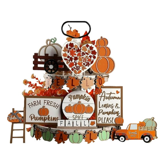 Fall Tiered Tray Decor Thanksgiving Tabletop Decorations Wooden Sign Centerpieces For Indoor Kitchen Party Supplies