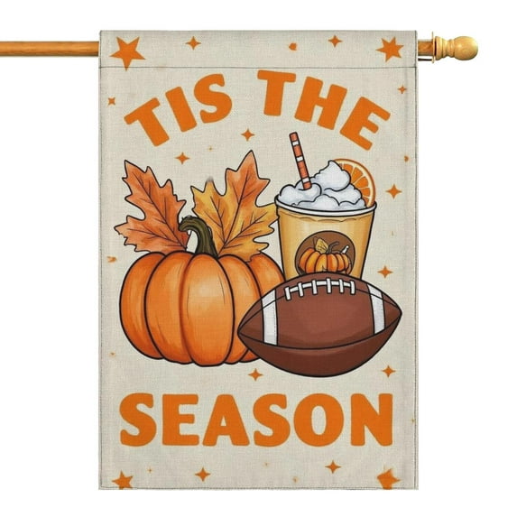 Fall Tis the Season Pumpkin Spice Football Fall Garden Flags 28"x40” Double Side,Small Yard Flags for Outside,Outdoor Fall Decor,Autumn Funny Garden Flag Yard Decoration