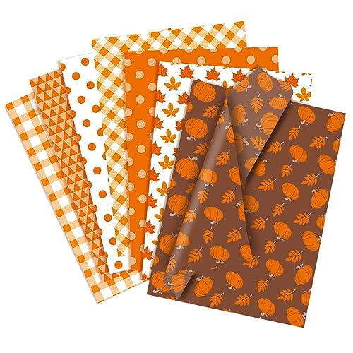 Fall Tissue Paper 70 Sheets Orange Gift Wrap Bulk Pumpkin Leaves ...