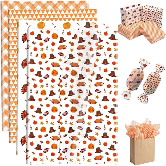Fall Tissue Paper, 80 count 50x35cm Halloween Tissue Paper for Wrapping, Fall Wrapping Paper for Wedding Party, Thanksgiving Day Packaging Decor Supplies