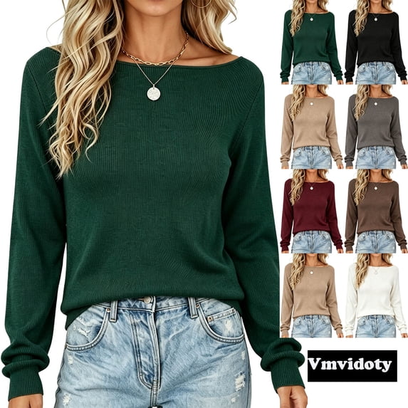 Fall Top for Women Crew Neck Long Sleeve Casual Knit Lightweight Pullover Fashion Clothes 2026 Army Green 2XL