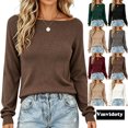 thumbnail image 1 of Fall Top for Women Crew Neck Long Sleeve Casual Knit Lightweight Pullover Fashion Clothes 2026 Brown 2XL, 1 of 6