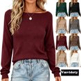 thumbnail image 1 of Fall Top for Women Crew Neck Long Sleeve Casual Knit Lightweight Pullover Fashion Clothes 2026 Wine 2XL, 1 of 6