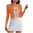 thumbnail image 1 of Fall Tops For Women 2025 Sevevn Women's Shrug Sweaters Tie Front Long Sleeve Rib Knit Bolero Open Front Cropped Cardigan, 1 of 6