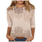 Fall Tops Spring Sports Lounge Women 3/4 Sleeve Plus Size Fit Tee Shirt WomenS