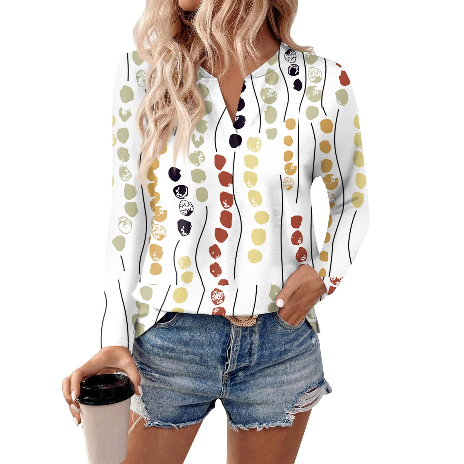 Fall Tops for Women 2024 Plus Size Blouse Long Sleeve VNeck Tunic Tops