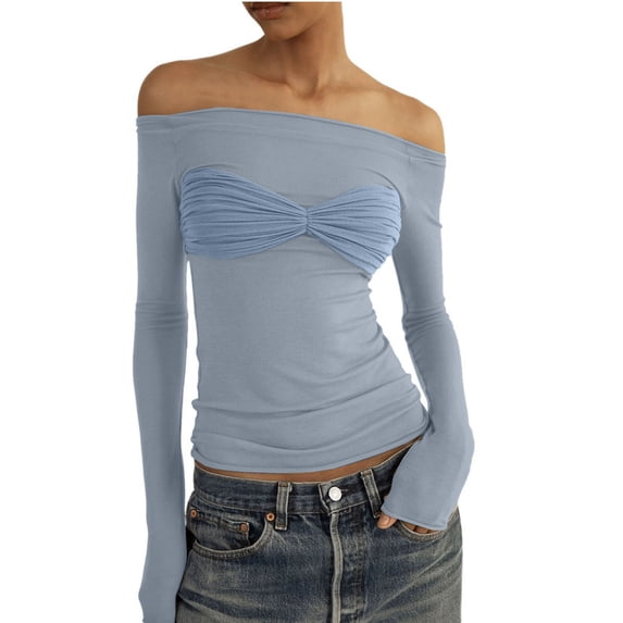 Fall Tops Women 2024 Trendy Boho Plus Size Sweatshirt Clearance Summer Cold Shoulder Solid Long Sleeve Casual Sweatshirt