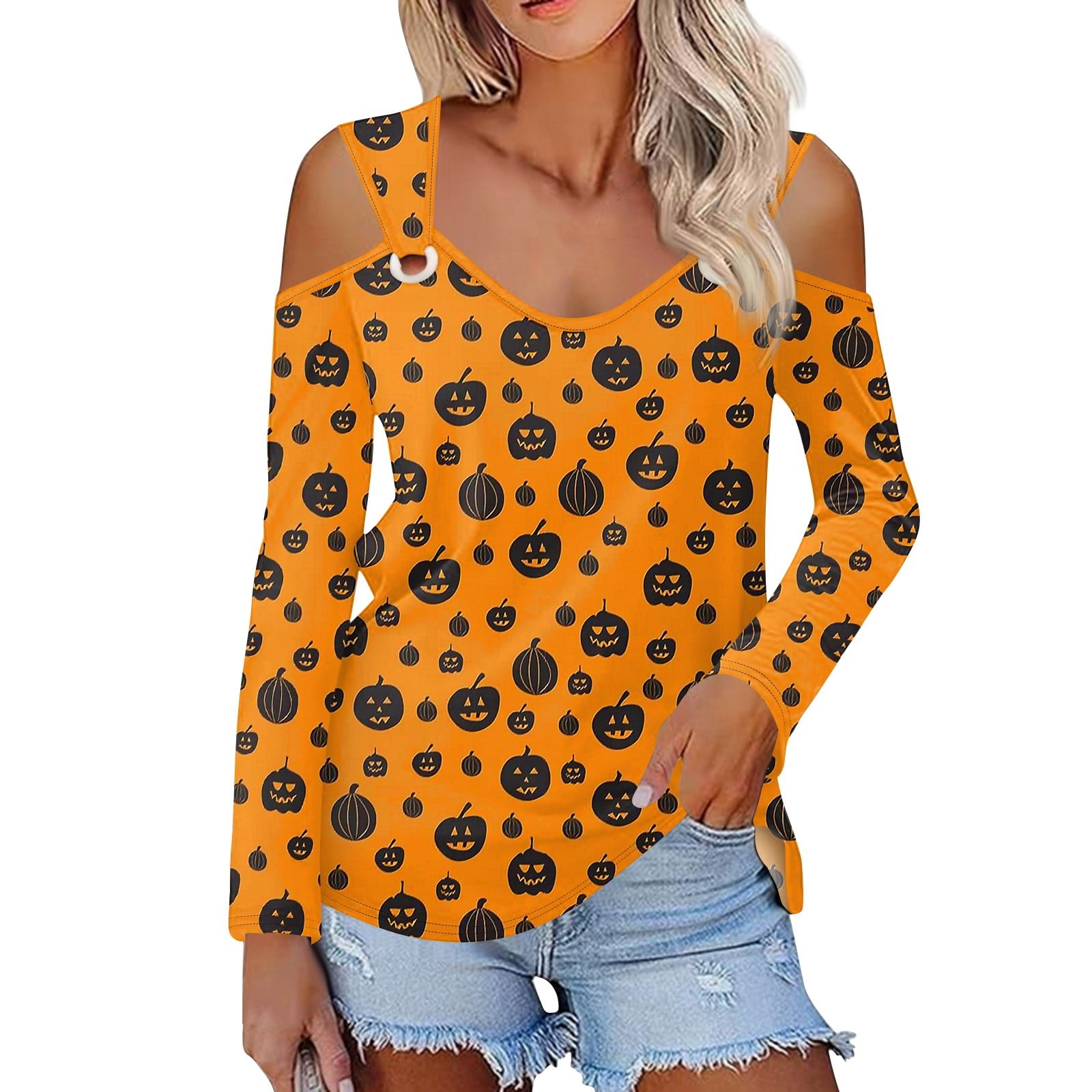 Fall Tops for Women 2024 Trendy Spaghetti Strap Blouse Long Sleeve Off