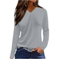 thumbnail image 1 of Fall Tops for Women Long Sleeve Casual Blouses Solid Color V Neck Fall Shirts Fashion Soft Basic Tee Loose Lightweight Tops for Everyday Vacation Clothes, 1 of 6