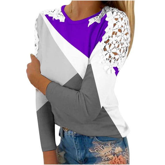 Fall Tops for Women 2024 Womens Business Casual Tops Summer Casual Long Sleeve Blouse Round Neck Lace Sweatshirt