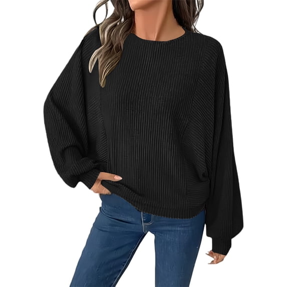 Fall Tops for Women, Comdrip Casual Fall Tops for Women 2025 Long Sleeves Solid Shirts Crew Neck Loose Fit Work T Shirt Womens Tops Black 2XL