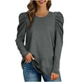 thumbnail image 1 of Fall Tops for Women Crewneck Solid Color Puff Long Sleeve Shirt Casual Loose fitted Comfy Ladies Going out Tunic Tops, 1 of 5