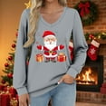 thumbnail image 1 of Fall Tops for Women Long Sleeve V Neck Christmas Tees Holiday Party Ready Loose Fit Seasonal Print Comfort Wear Casual Outfits, 1 of 6