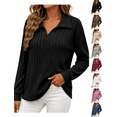 thumbnail image 1 of Fall Tops for Women Nelozsy Women V Neck Plus Size Ribbed Long Sleeve Top Pullover Black XXXXL, 1 of 6