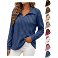 thumbnail image 1 of Fall Tops for Women Nelozsy Women V Neck Plus Size Ribbed Long Sleeve Top Pullover Navy XXXL, 1 of 6