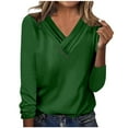thumbnail image 1 of Spring Tops for Women Trendy 2025 Pleated V Neck Loose Fit Casual Solid Color Long Sleeve T Shirts Plus Size Tees (S, Green 02), 1 of 5