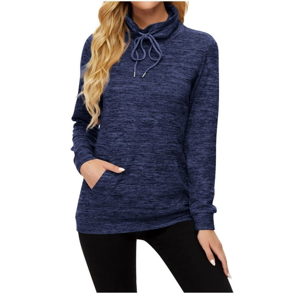 Fall Tops for Women Turtleneck Long Sleeve Drawstring Pullover Sweatshirts Casual Comfy Ladies Blouses with Pockets
