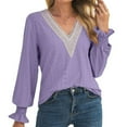 thumbnail image 1 of Fall Tops for Women V Neck Lace Hollow out Trumpet Long Sleeve Shirts Dressy Casual Loose Comfy Tunic Blouses, 1 of 7