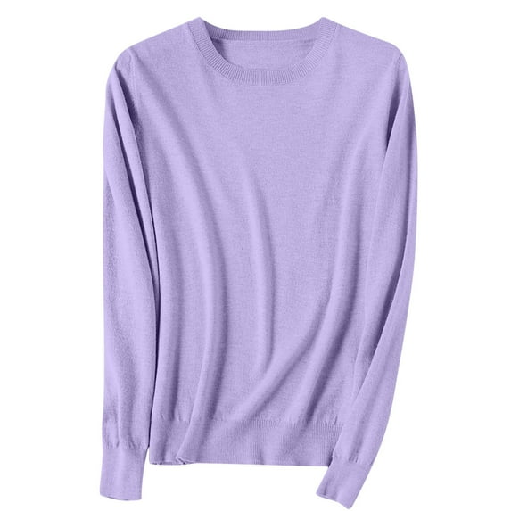 Fall Tops for Women Women's Classic Fitting Soft Sweaters Long-Sleeve Crewneck Sweater Slim Basic Sweaters Pullover S-109 Purple S