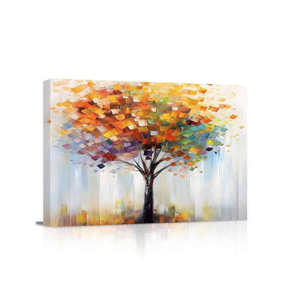 Fall Tree Canvas Print Wall Art Abstract Tree Oil Painting Framed Canvas Art Wall Decor Autumn Brushstrokes Pictures Painting Morden Artwork for Living Room Bedroom, Ready to Hang - 16"x20"