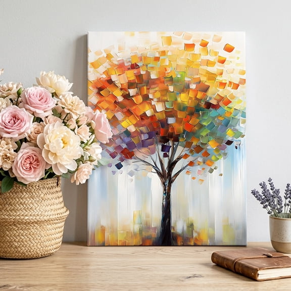 Fall Tree Canvas Wall Art, Abstract Tree Oil Painting Framed Canvas Wall Decor Picture Print Artwork Decorations for Living Room Office Ready to Hang 24" x 16"