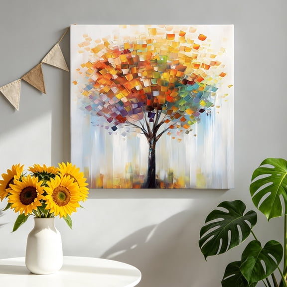 Fall Tree Canvas Wall Art for Living Room, Abstract Tree Oil Painting Poster Print Painting for Bedroom Office Home Decoration Wall Pictures Prepare To Hang 8"x8"