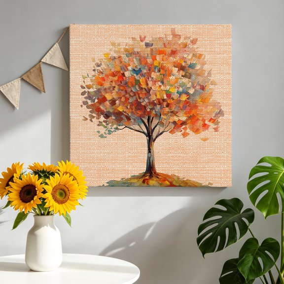 Fall Tree Canvas Wall Art for Living Room, Oil Painting Style Poster Print Painting for Bedroom Office Home Decoration Wall Pictures Prepare To Hang 12"x12"