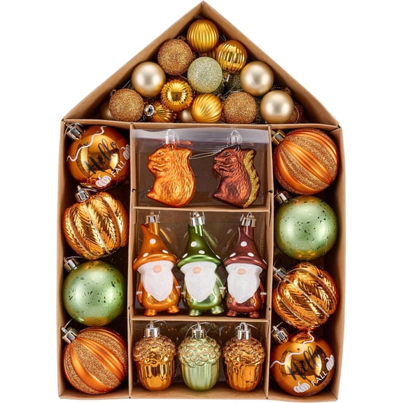 Fall Tree Decorations Ornaments for Home Indoor, 40ct Shatterproof Fall Ornaments for Small Tree, Orange Hanging Autumn Ball Gnome Pumpkin Harvest Decor