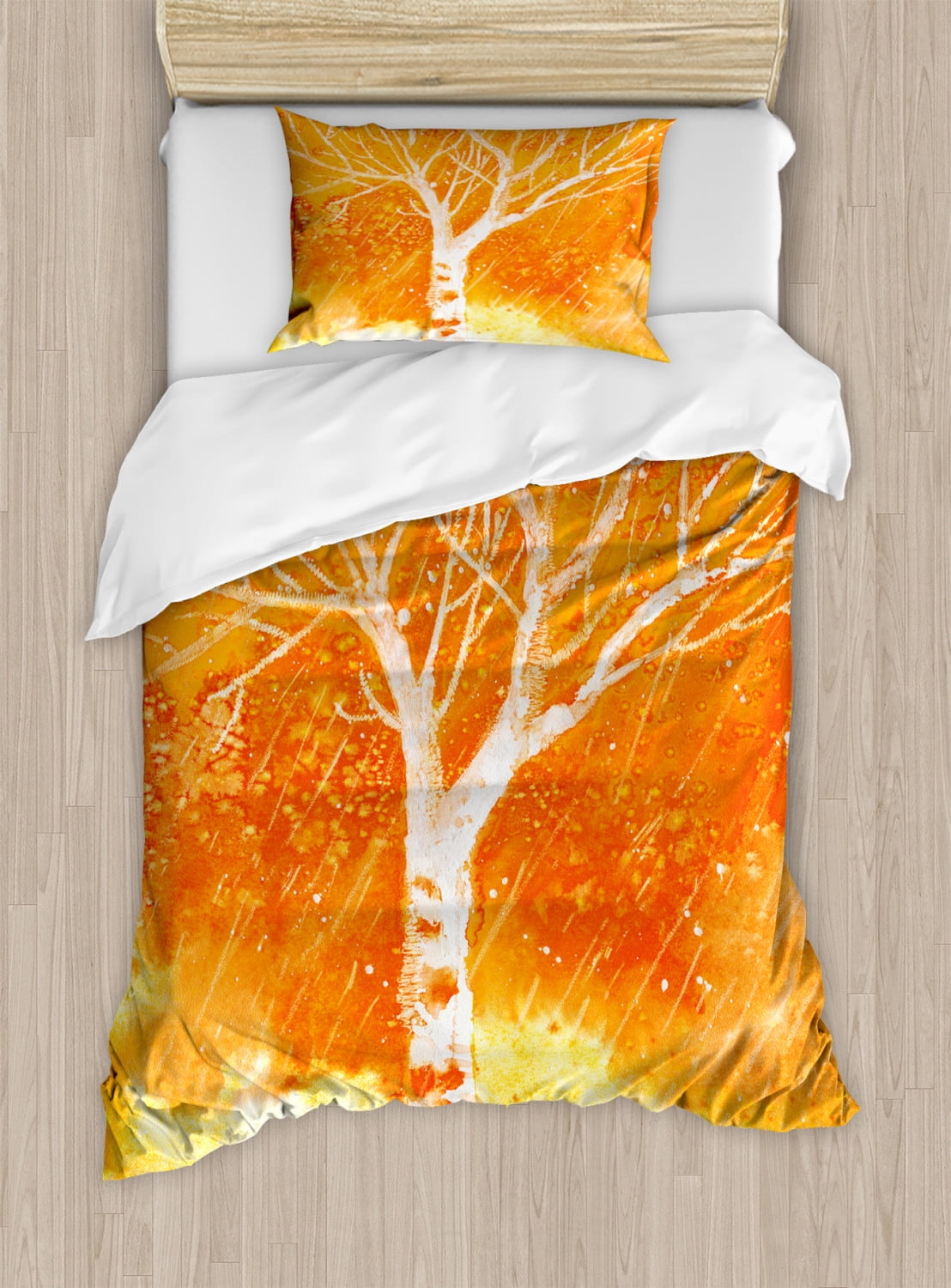 Twin Orange and White Microfiber Duvet Cover Set