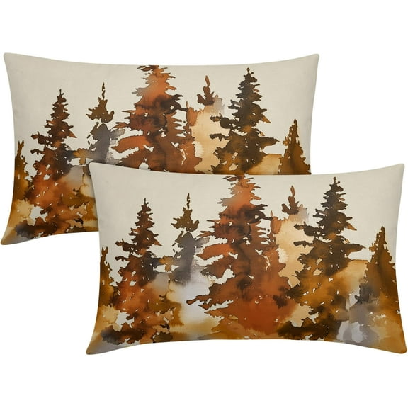 Fall Tree Lumbar Pillow Covers 12X20 Inch Burnt Orange Watercolor Forest Decorative Pillow Cases Set of 2 Rustic Autumn Nature Cotton Linen Throw Pillows Home Decor For Sofa Couch Cushion Outdoor