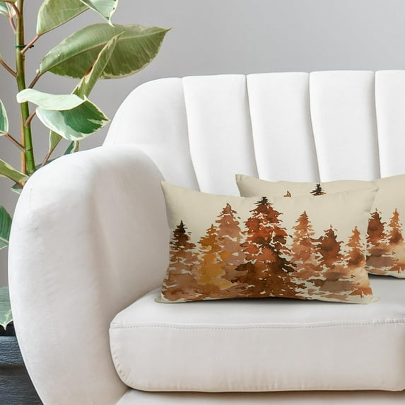 Fall Tree Lumbar Pillow Covers 12x20 Set of 2 Rustic Autumn Decor Burnt Orange Watercolor Forest Decorative Throw Pillows Nature Themed Outdoor PillowCase Cushion Case for Sofa Couch Bed Porch