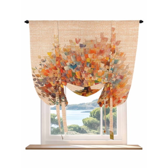 Fall Tree Modern Tie Up Curtains for Windows 63 Inch Length Balloon Curtains Kitchen Adjustable Balloon Window Shade Abstract Art Oil Painting Autumn Retro Tie Up Bathroom Curtain Window 46"x63"
