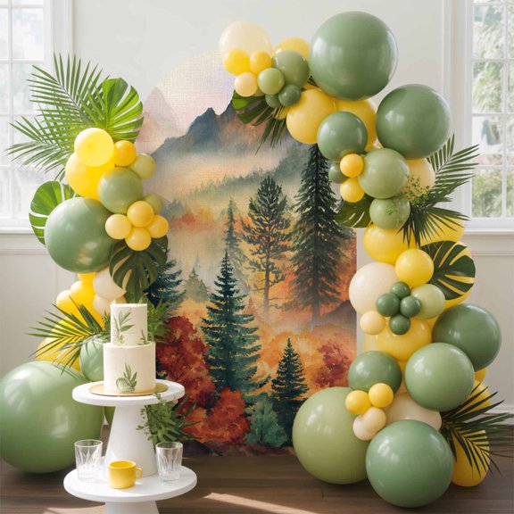 Fall Tree Mountain Orange Gradient Arch Backdrop Cover Stretchy Spandex Arch Cover 6ft, Natural Scenery Round Top Chiara Stand Covers for Wedding Birthday Party Ceremony Banquet