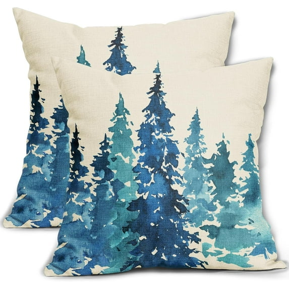 Fall Tree Pillow Covers 18x18 Set of 2 Rustic Autumn Decor Burnt Orange Watercolor Forest Decorative Throw Pillows Nature Themed Outdoor PillowCase Farmhouse Cushion Case for Sofa Couch Bed Porch