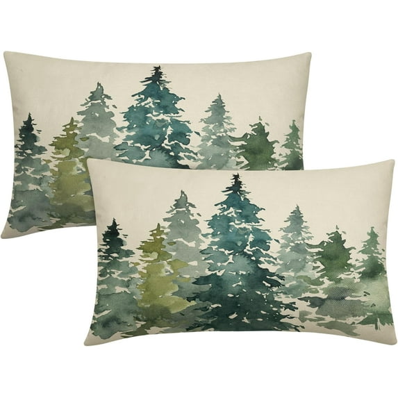 Fall Tree Pillow Covers 18x18 Set of 2 Rustic Autumn Decor Burnt Orange Watercolor Forest Decorative Throw Pillows Nature Themed Outdoor PillowCase Farmhouse Cushion Case for Sofa Couch Bed Porch