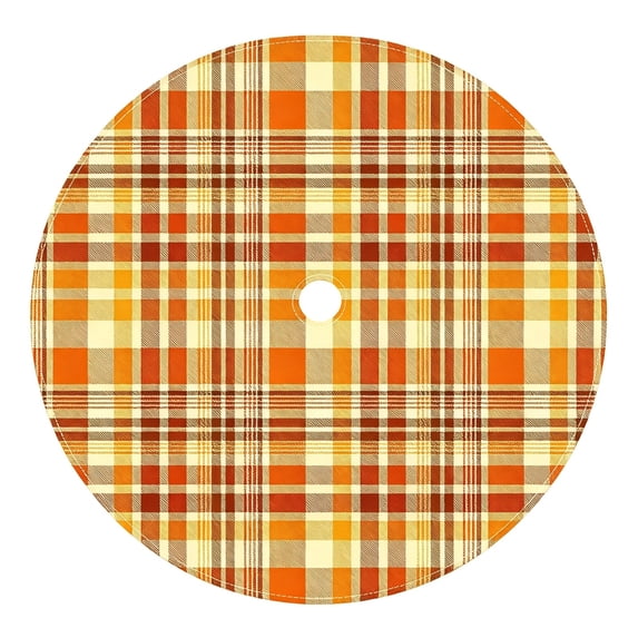 Fall Tree Skirt,Plaid Pattern Circular Christmas Tree Base Decorative Cover for Home Seasonal Decor Livingroom Holiday Styling